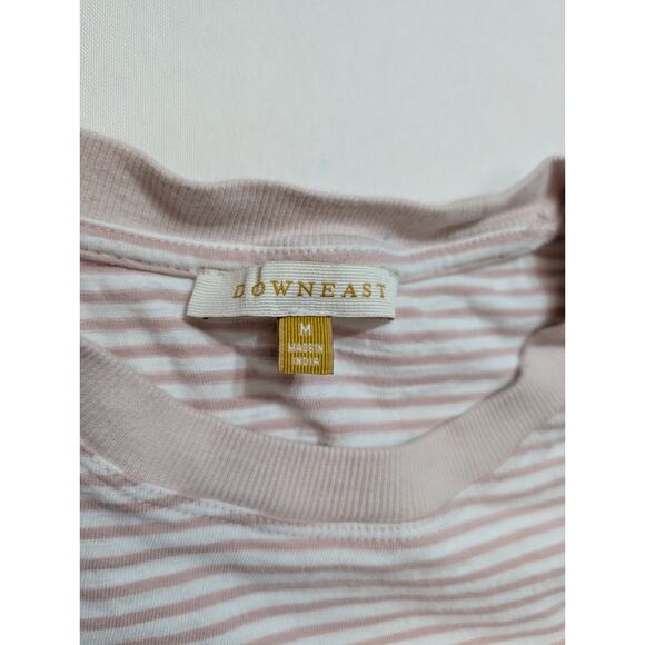 DOWNEAST Nautical Stripe Tee Shirt Top Womens M Beige & White Cap Sleeves - Picture 4 of 6